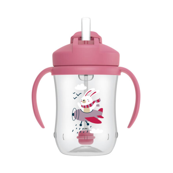 Vaso Entrenador con popote 9 oz rosa.