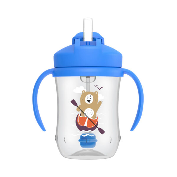 Vaso Entrenador con popote 9 oz azul.
