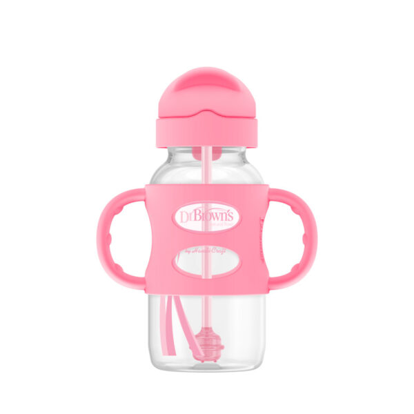 Biberón cuello ancho con popote y asas 9 oz. Rosa. - Imagen 2